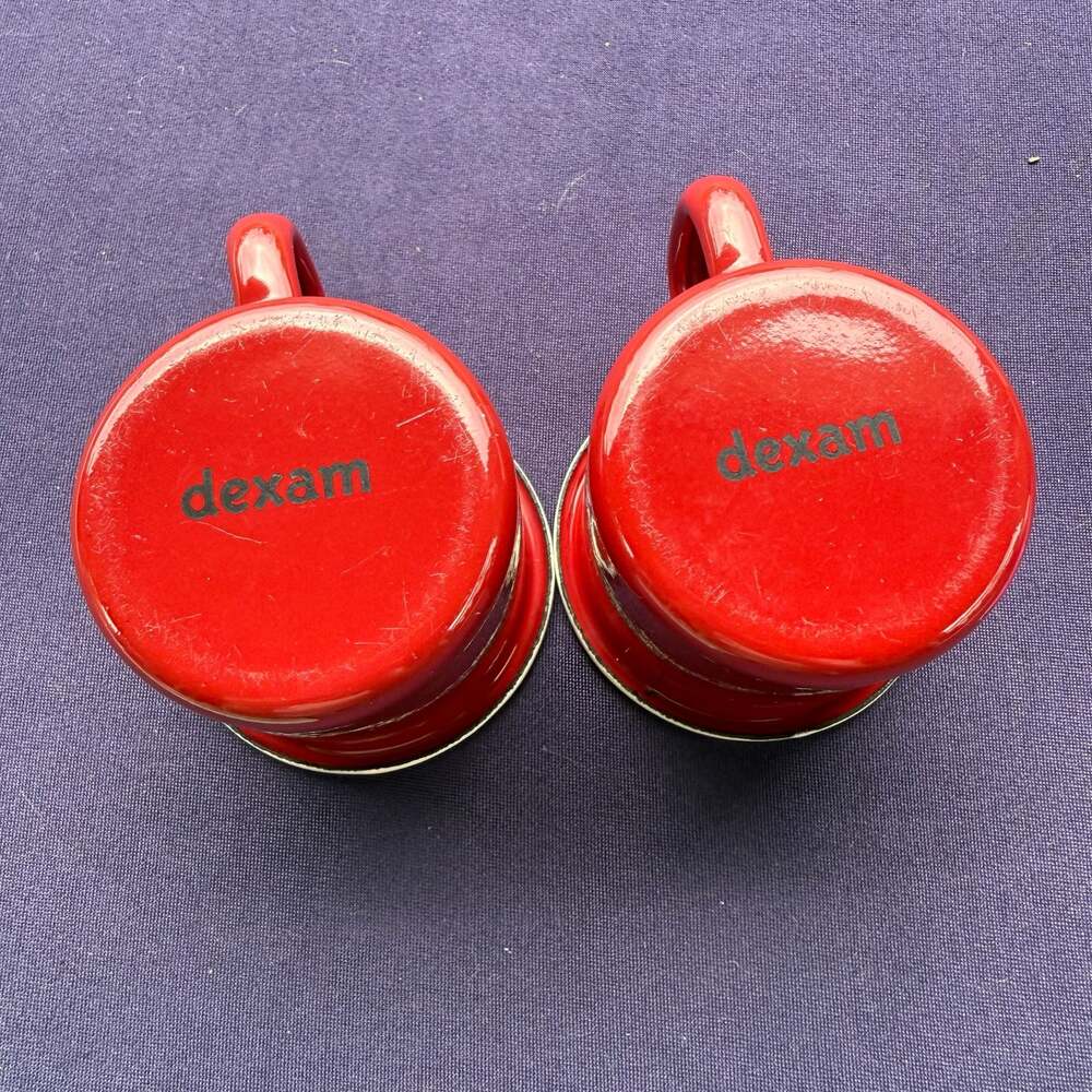 Vintage Home Red and White Enamel Espresso Mugs Set of 2 - Picture 3 of 4